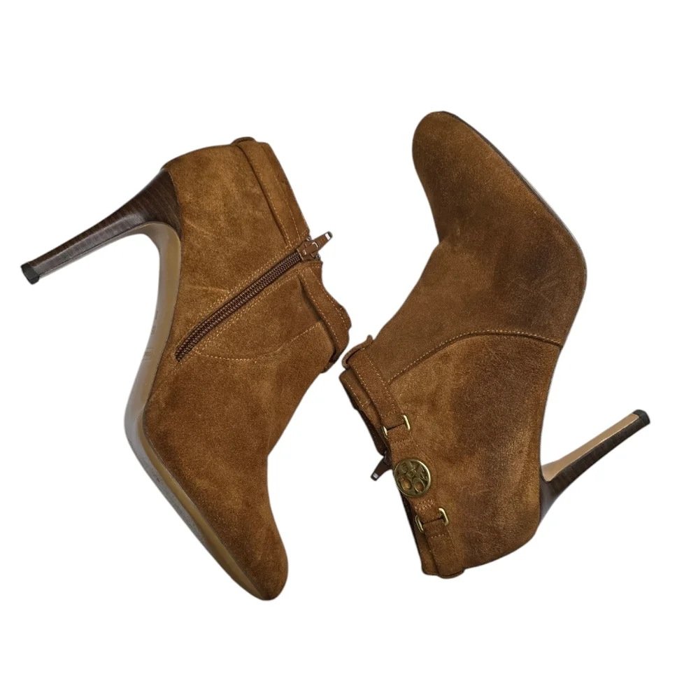 Coach Salene Suede Light Brown Ankle Heel Booties 8.5B - Picture 6 of 9